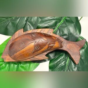 Vintage Carved Monkeypod Wooden Trinket Jewelry Dish With Lid Coastal Boho Decor